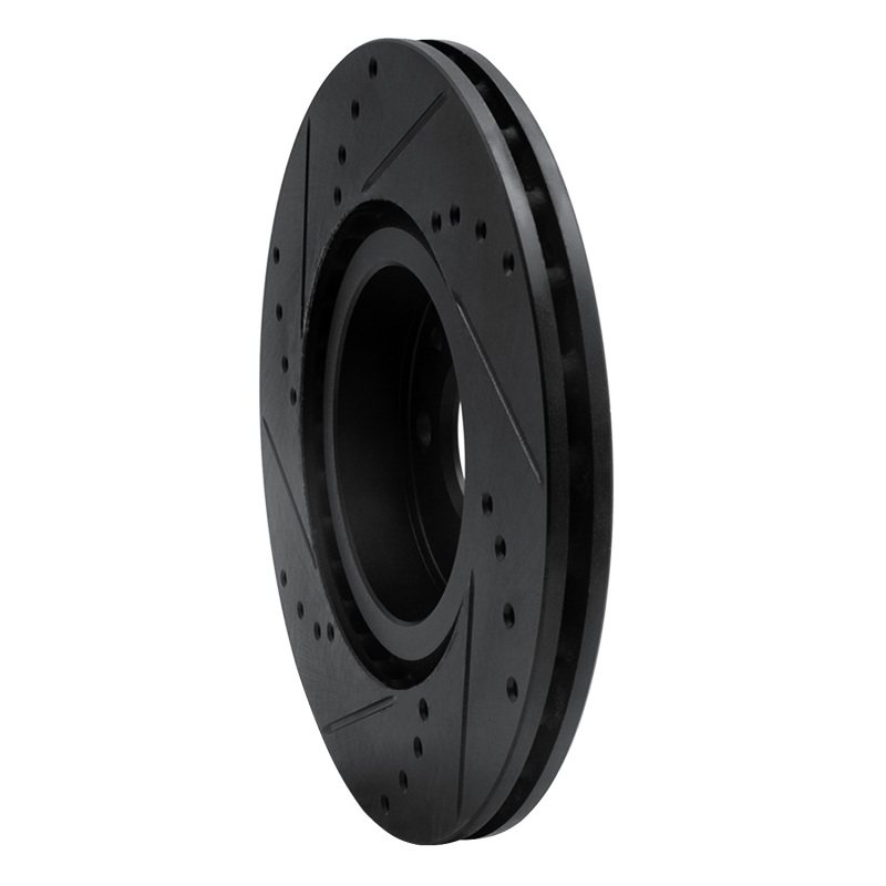 Fiat 500E Brake Rotor (1) - Front Right - R1 Concepts - Drilled & Slotted - Black - `12-`19